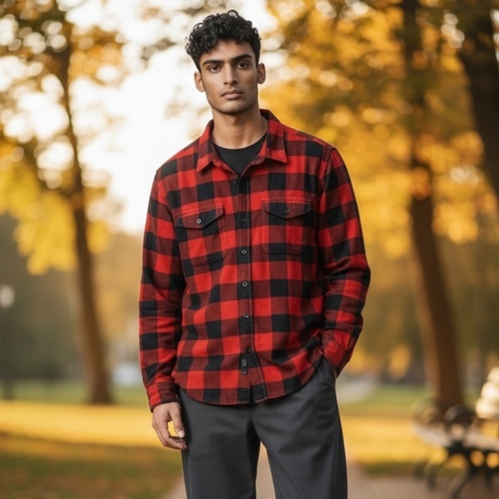 AMERICAN EAGLE RED AND BLACK BUFFALO CHECK FLANNEL MENS‎ SIZE XL